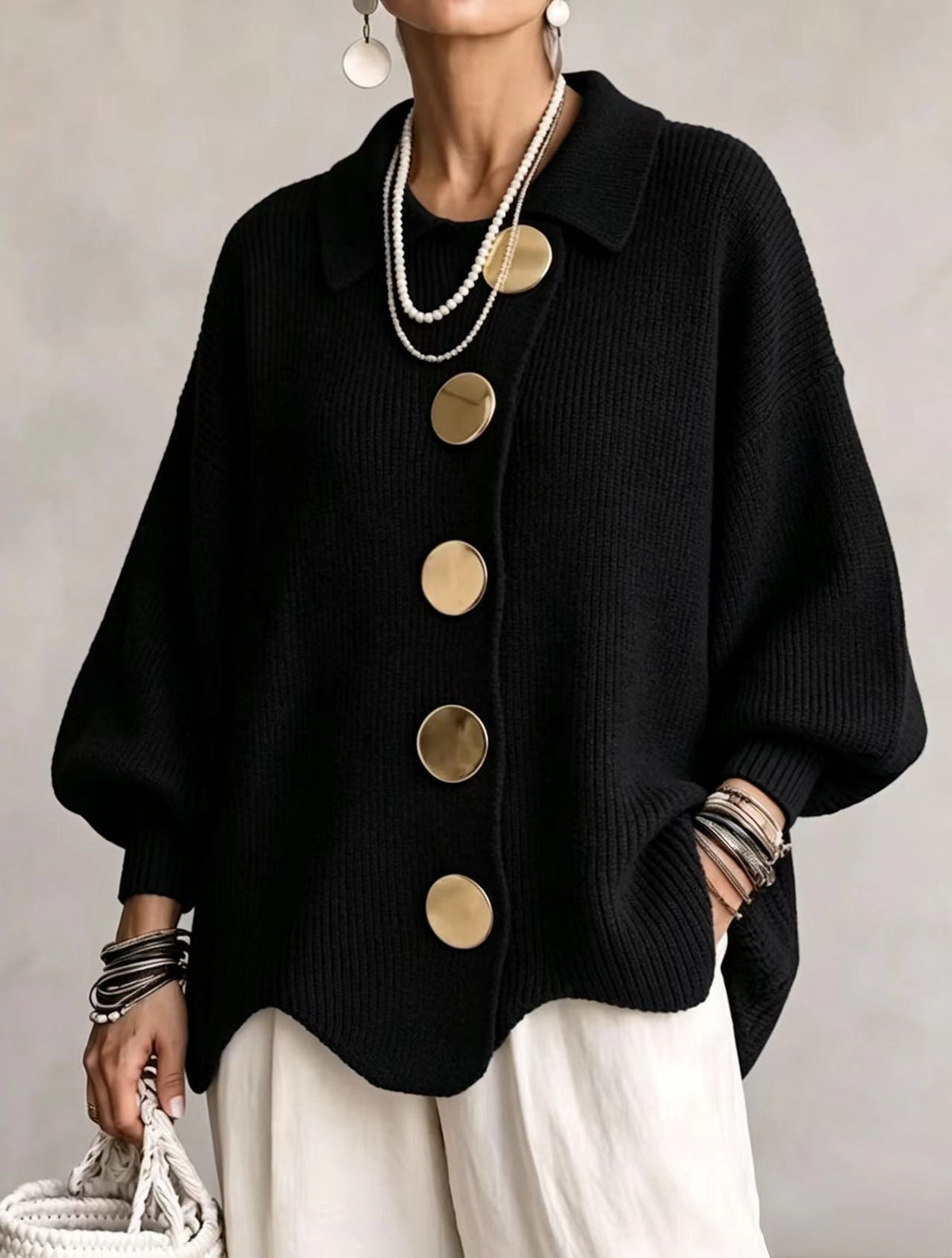 Isadora | Cardigan oversize à col et gros boutons