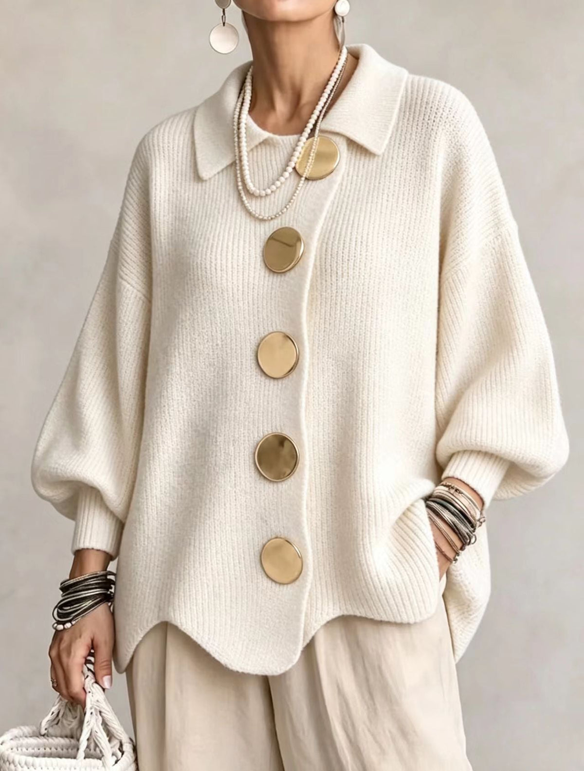 Isadora | Cardigan oversize à col et gros boutons