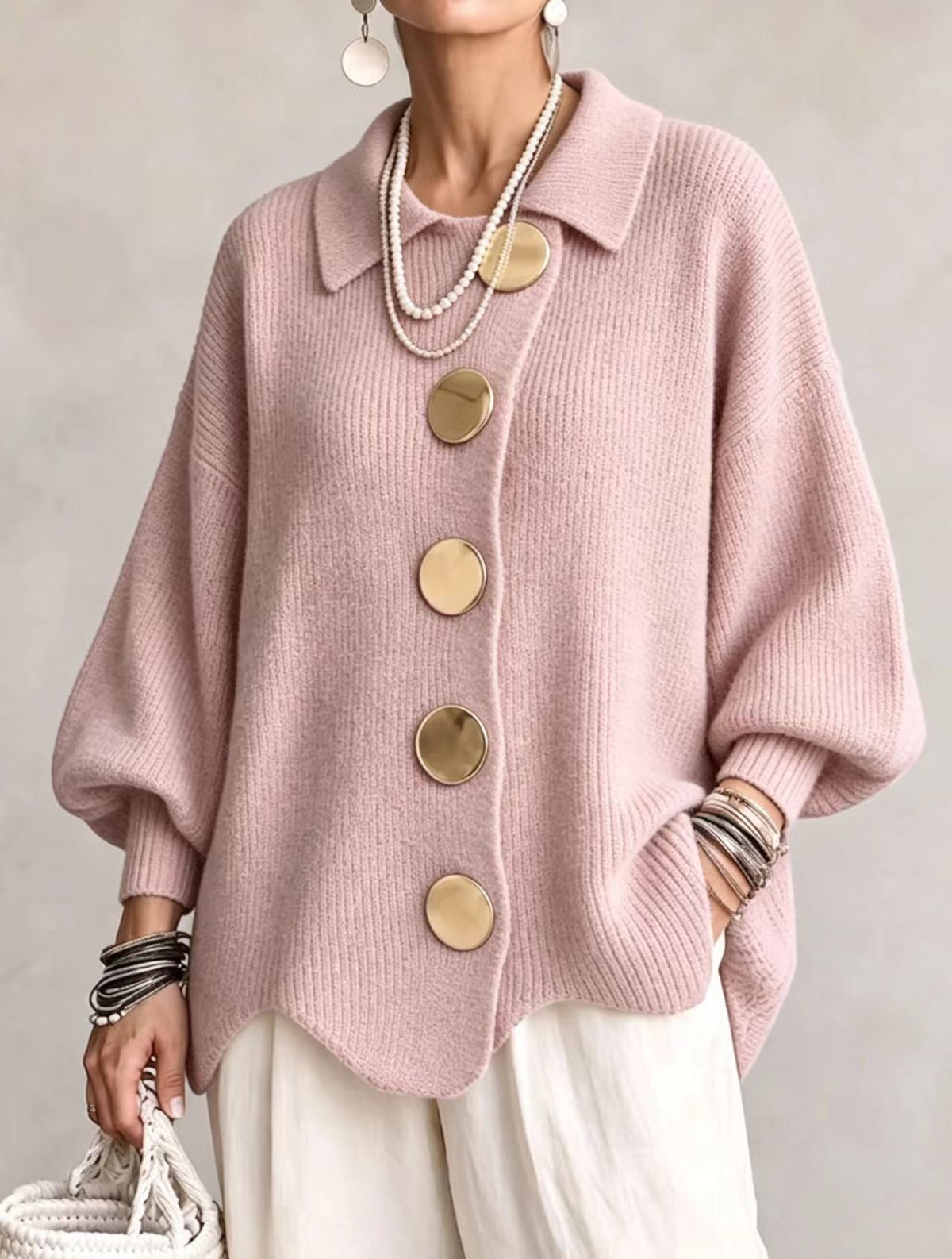 Isadora | Cardigan oversize à col et gros boutons
