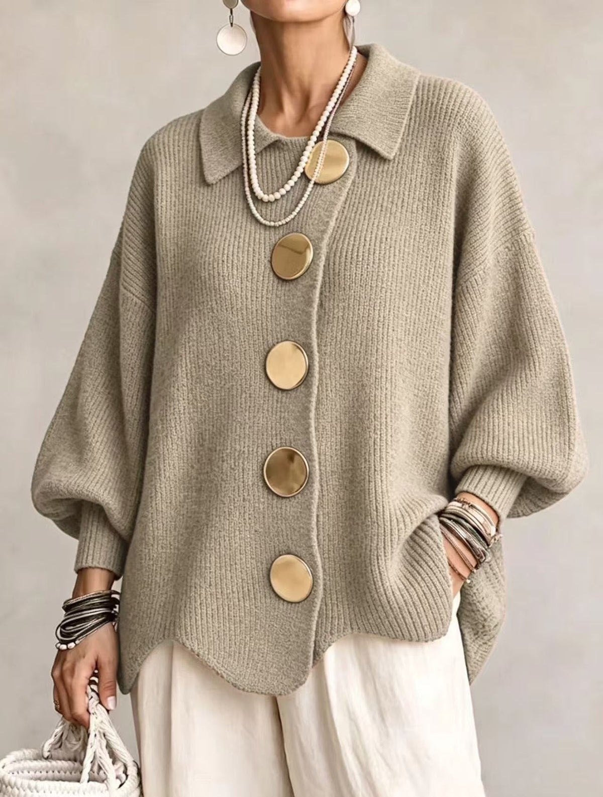 Isadora | Cardigan oversize à col et gros boutons