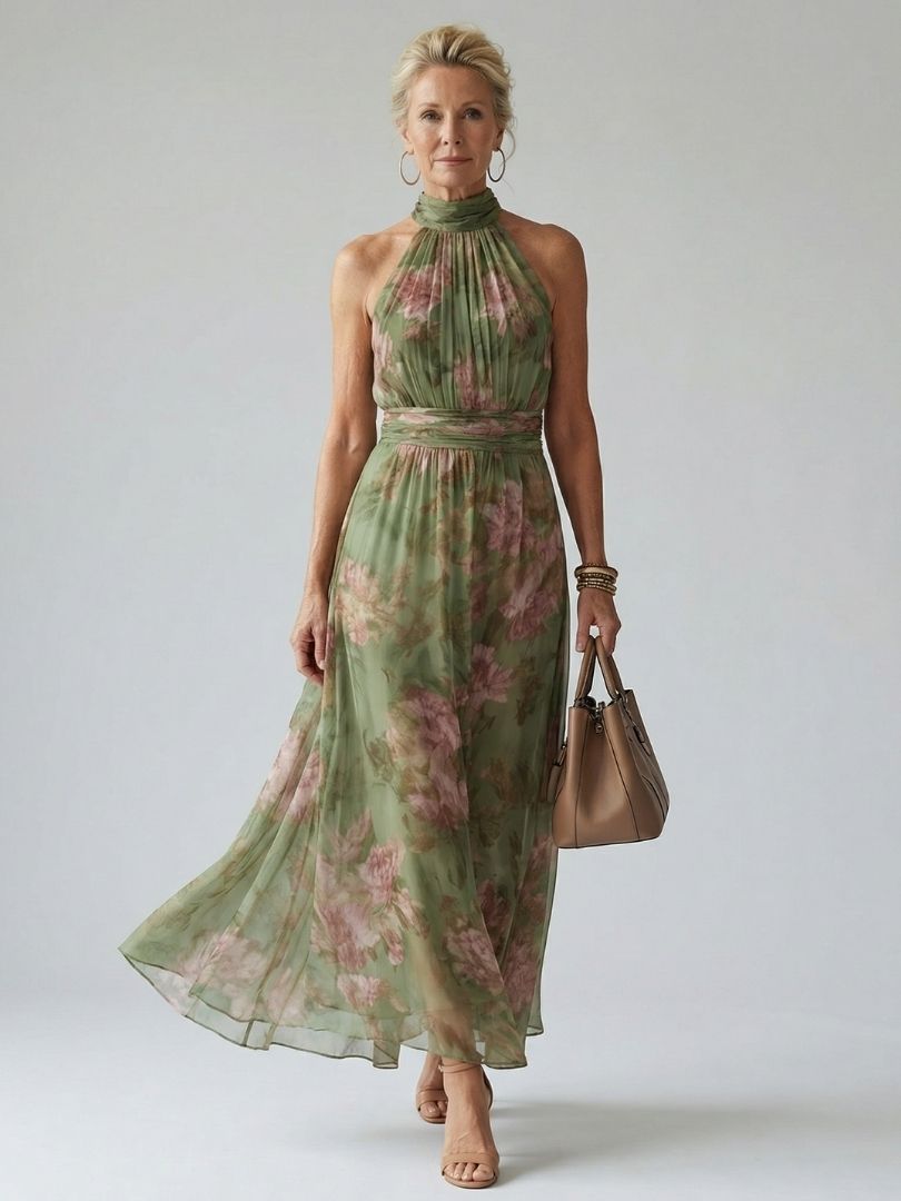 Delphine | Robe Midi à Col Américain Froncé Mirelle