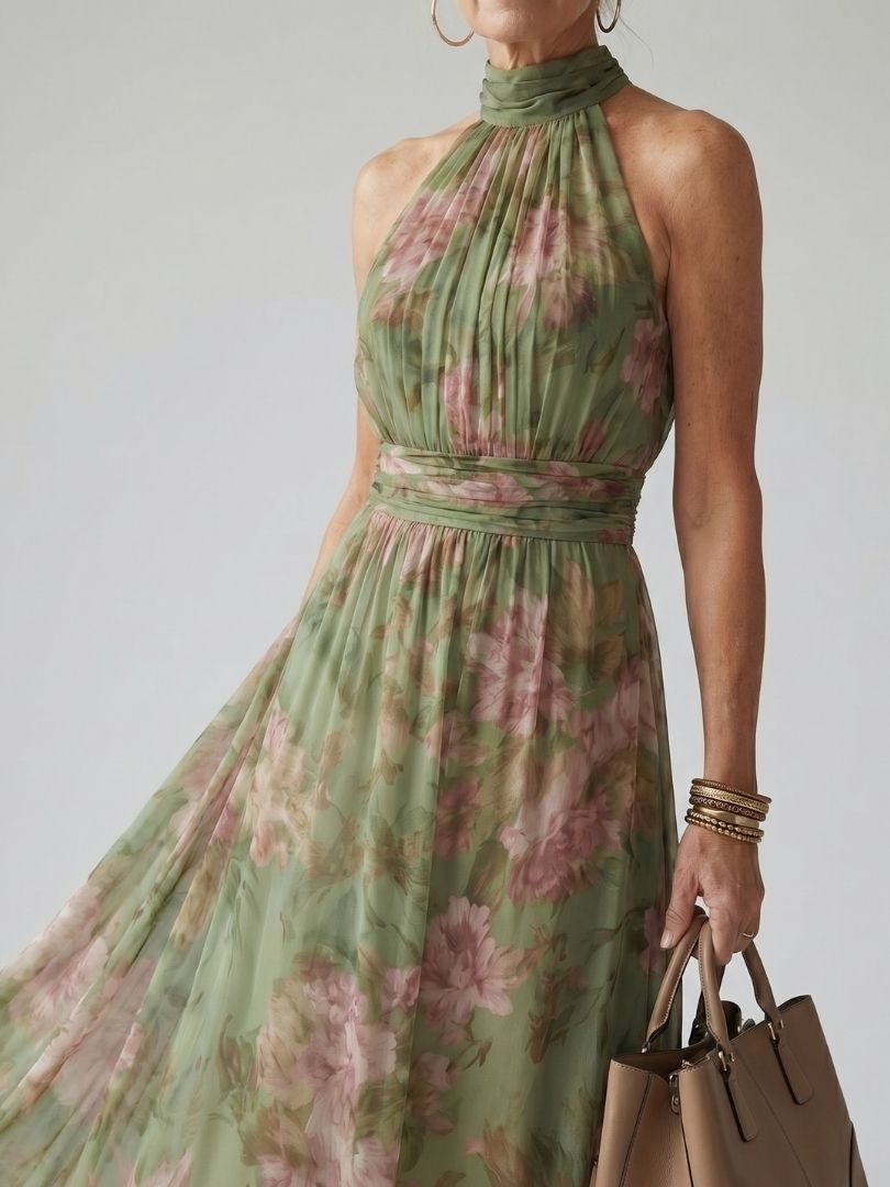 Delphine | Robe Midi à Col Américain Froncé Mirelle
