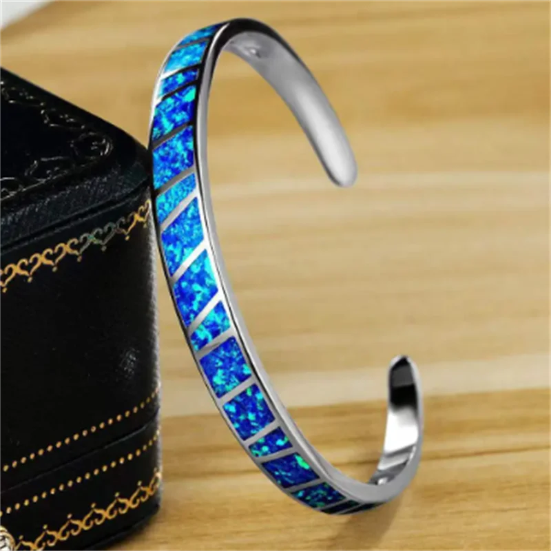 Bracelet Ajustable Opale de Feu Bleue en Argent