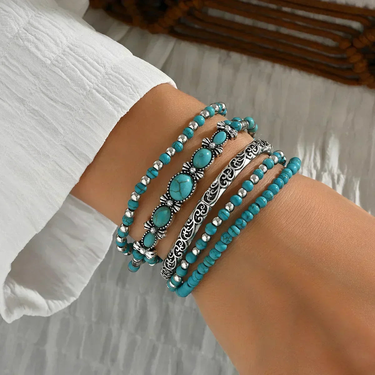 Verónica - Élégant ensemble de bracelets à perles turquoise