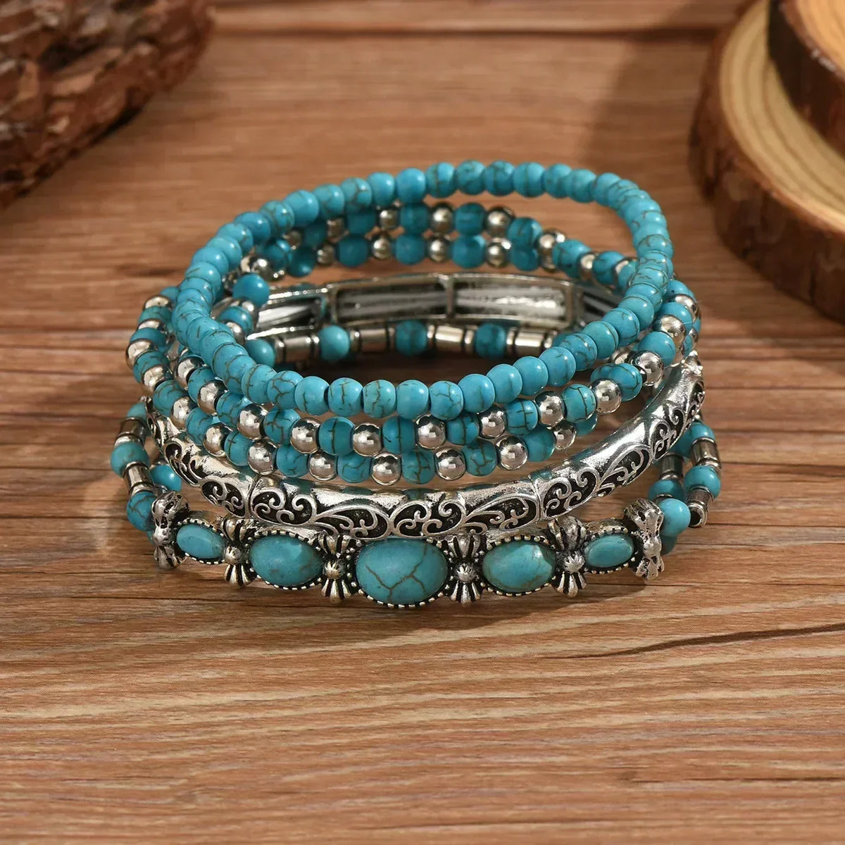 Verónica - Élégant ensemble de bracelets à perles turquoise