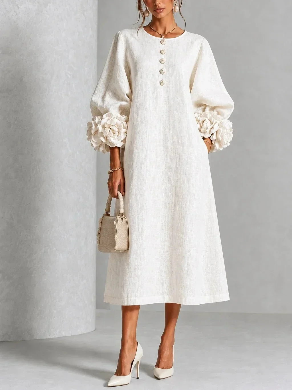 Apolline | Robe midi fleurie Blanc