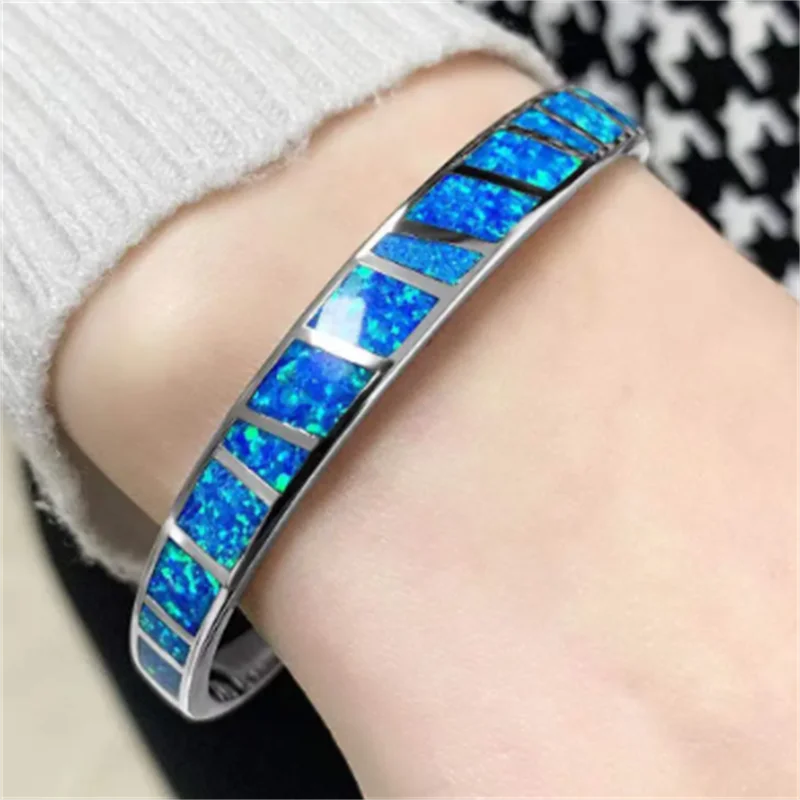 Bracelet Ajustable Opale de Feu Bleue en Argent