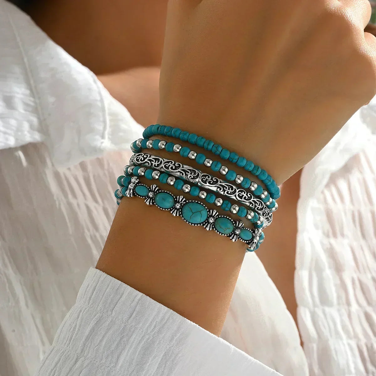 Ensemble de Bracelets Bohème avec Perles Turquoise