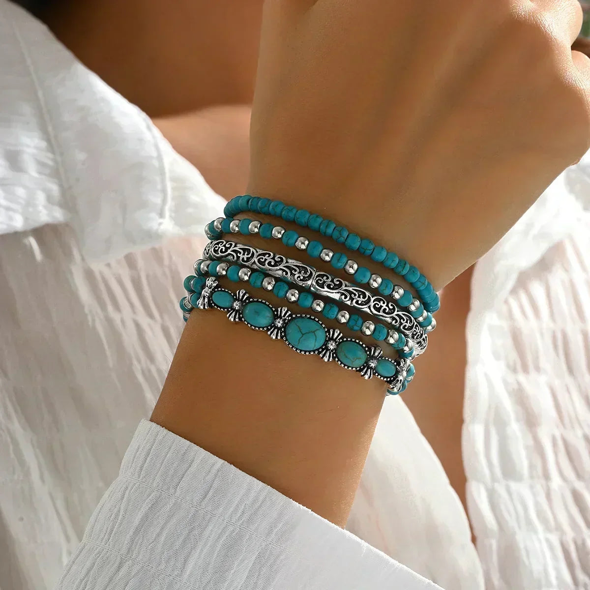 Verónica - Élégant ensemble de bracelets à perles turquoise