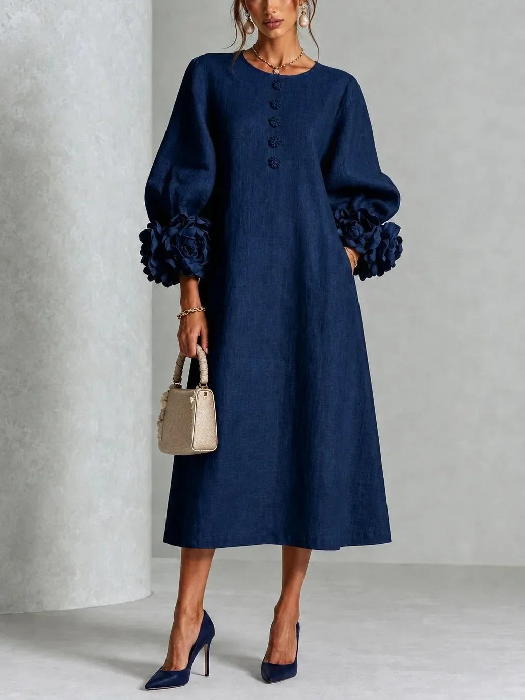 Apolline | Robe midi fleurie Bleu Marine