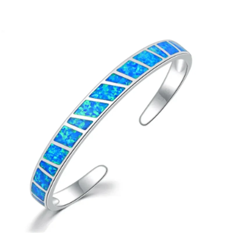 Bracelet Ajustable Opale de Feu Bleue en Argent