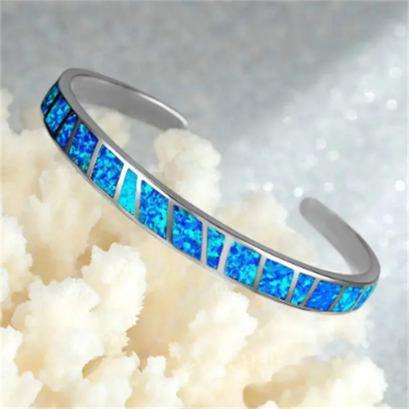 Bracelet Ajustable Opale de Feu Bleue en Argent