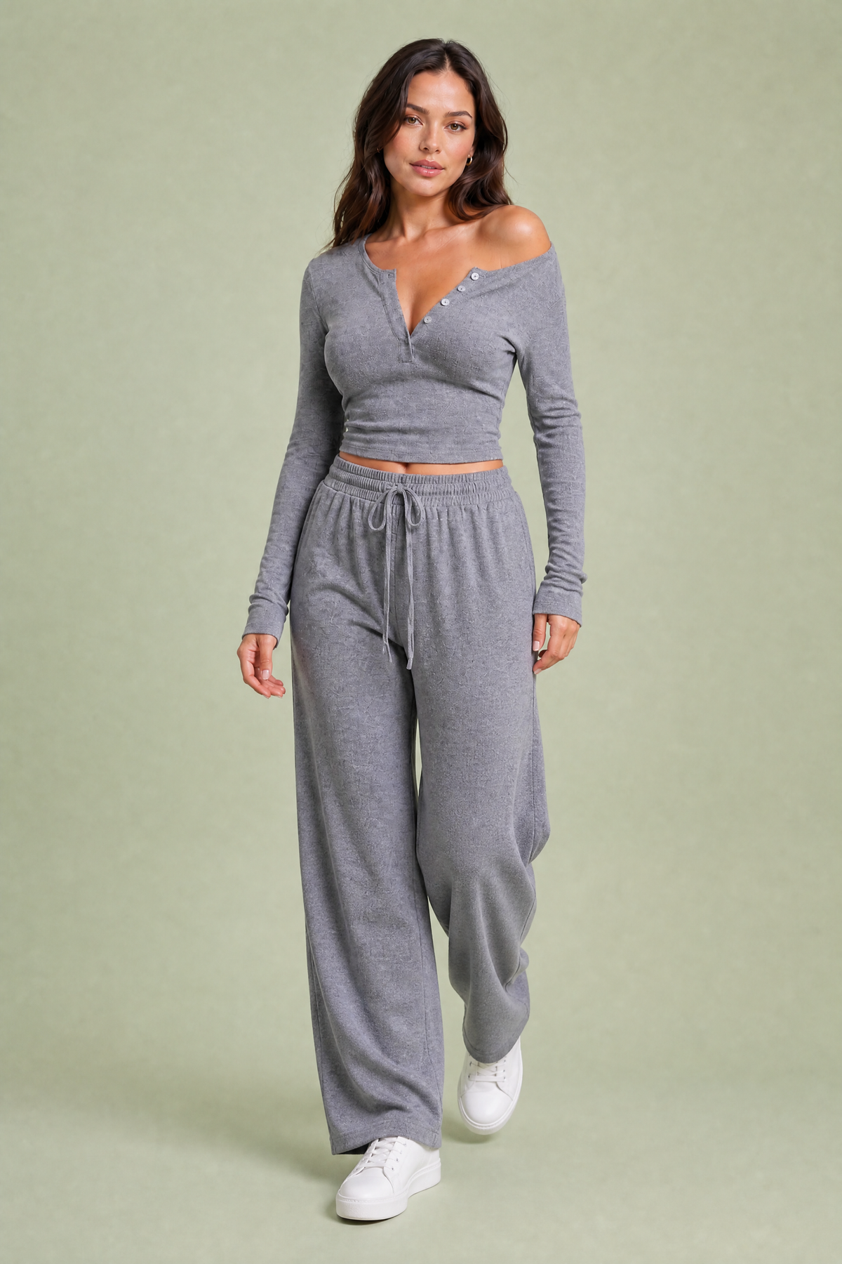 Lise | Ensemble top col V boutonné