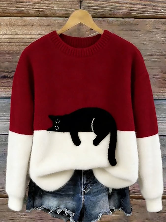 Bridget | Pull surdimensionné avec imprimé élégant de chat