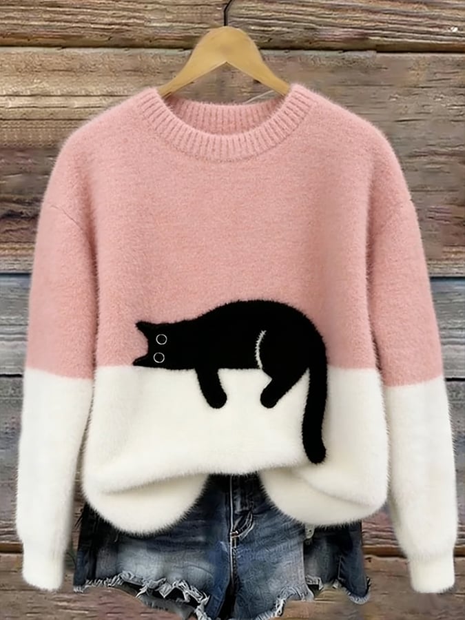 Bridget | Pull surdimensionné avec imprimé élégant de chat