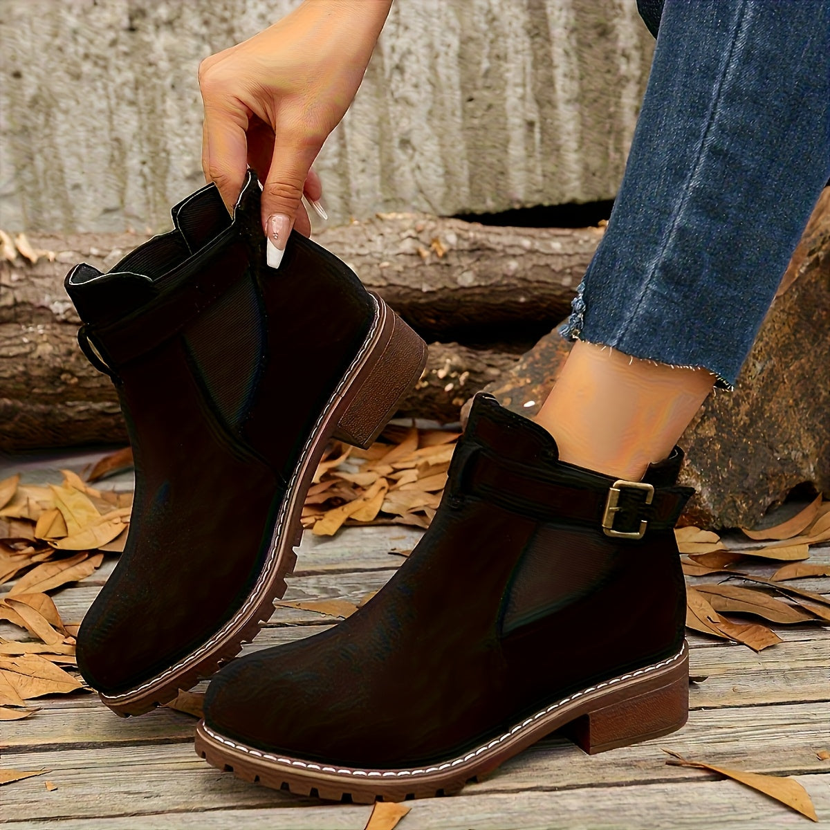 Pia | Bottines à boucle effet daim