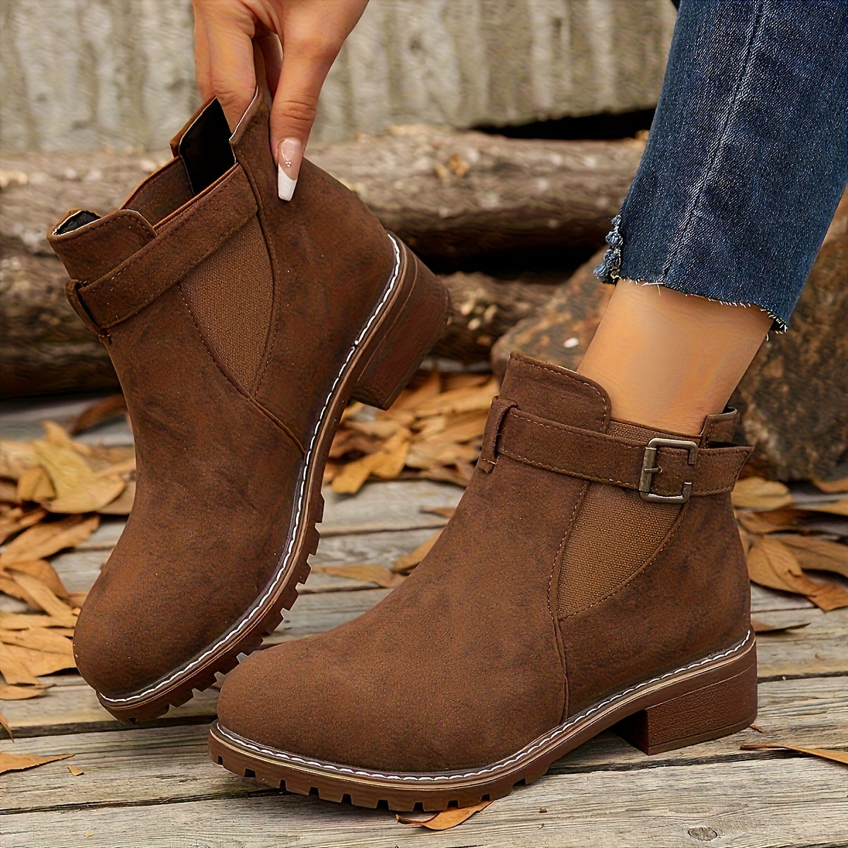 Pia | Bottines à boucle effet daim