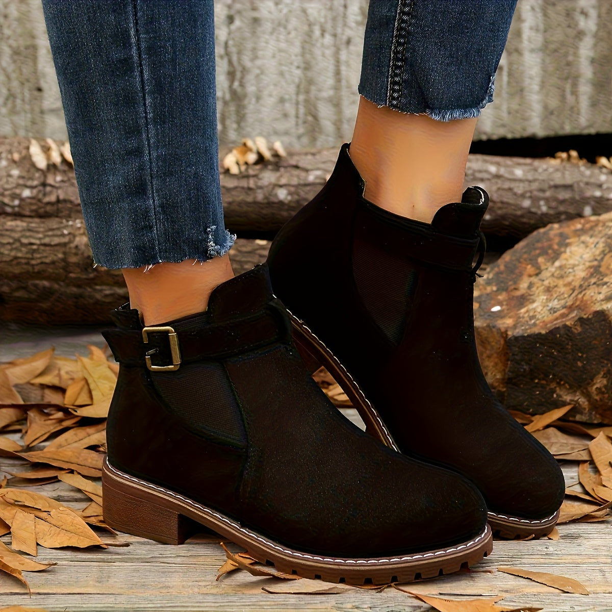 Pia | Bottines à boucle effet daim