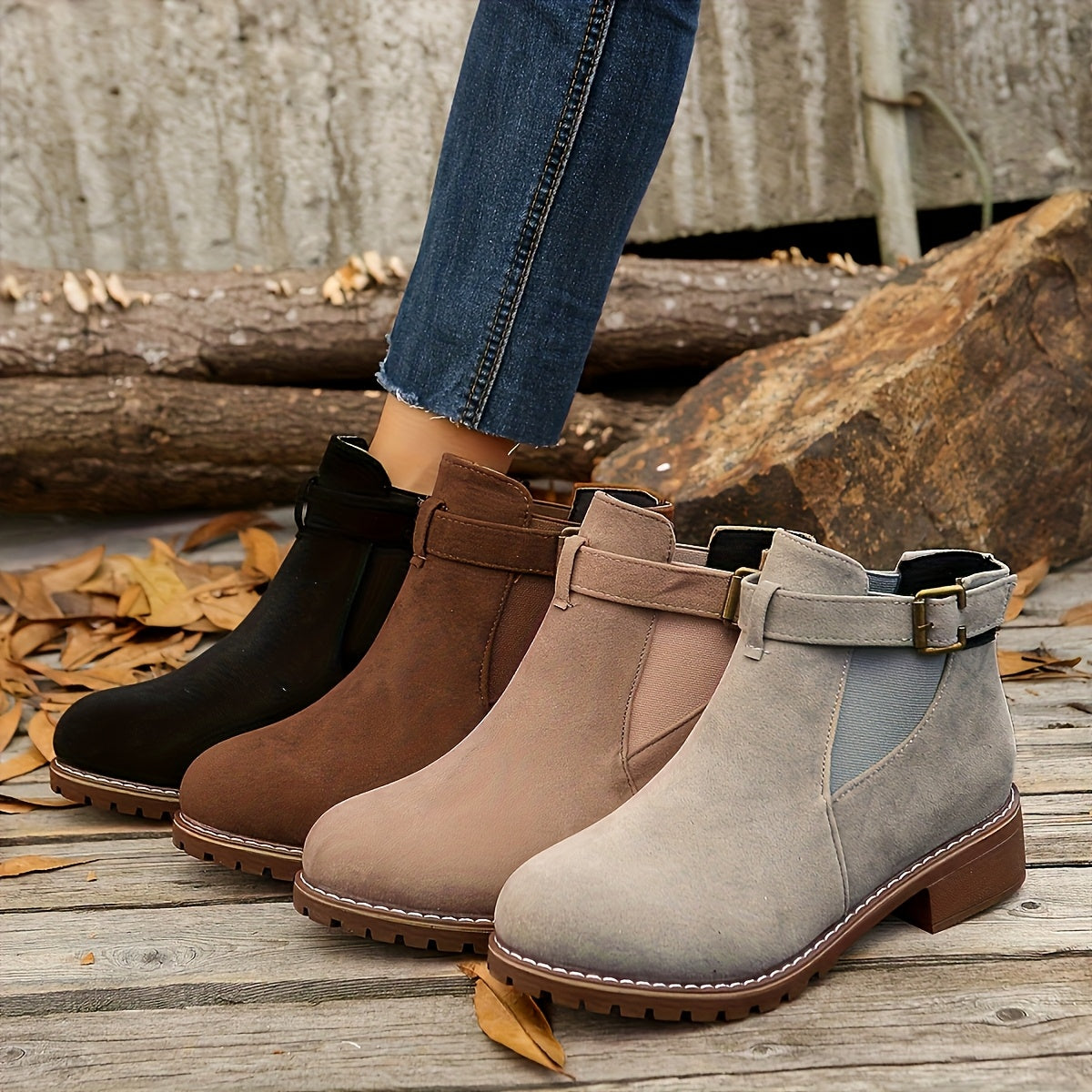 Pia | Bottines à boucle effet daim