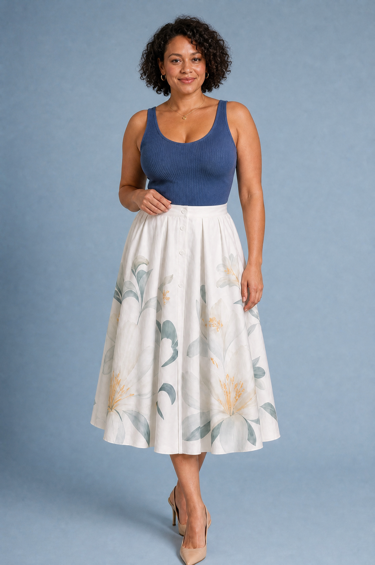 Janine | Jupe midi fleurie ample