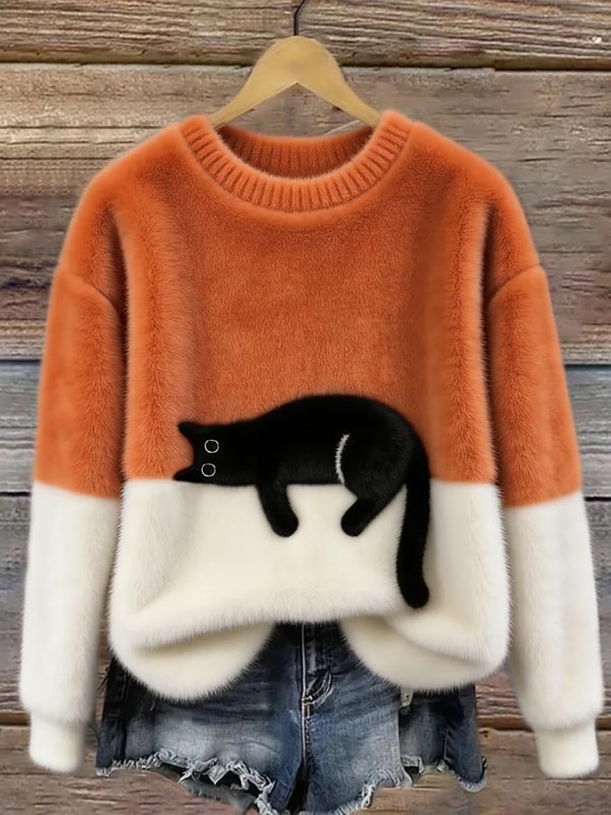 Bridget | Pull surdimensionné avec imprimé élégant de chat