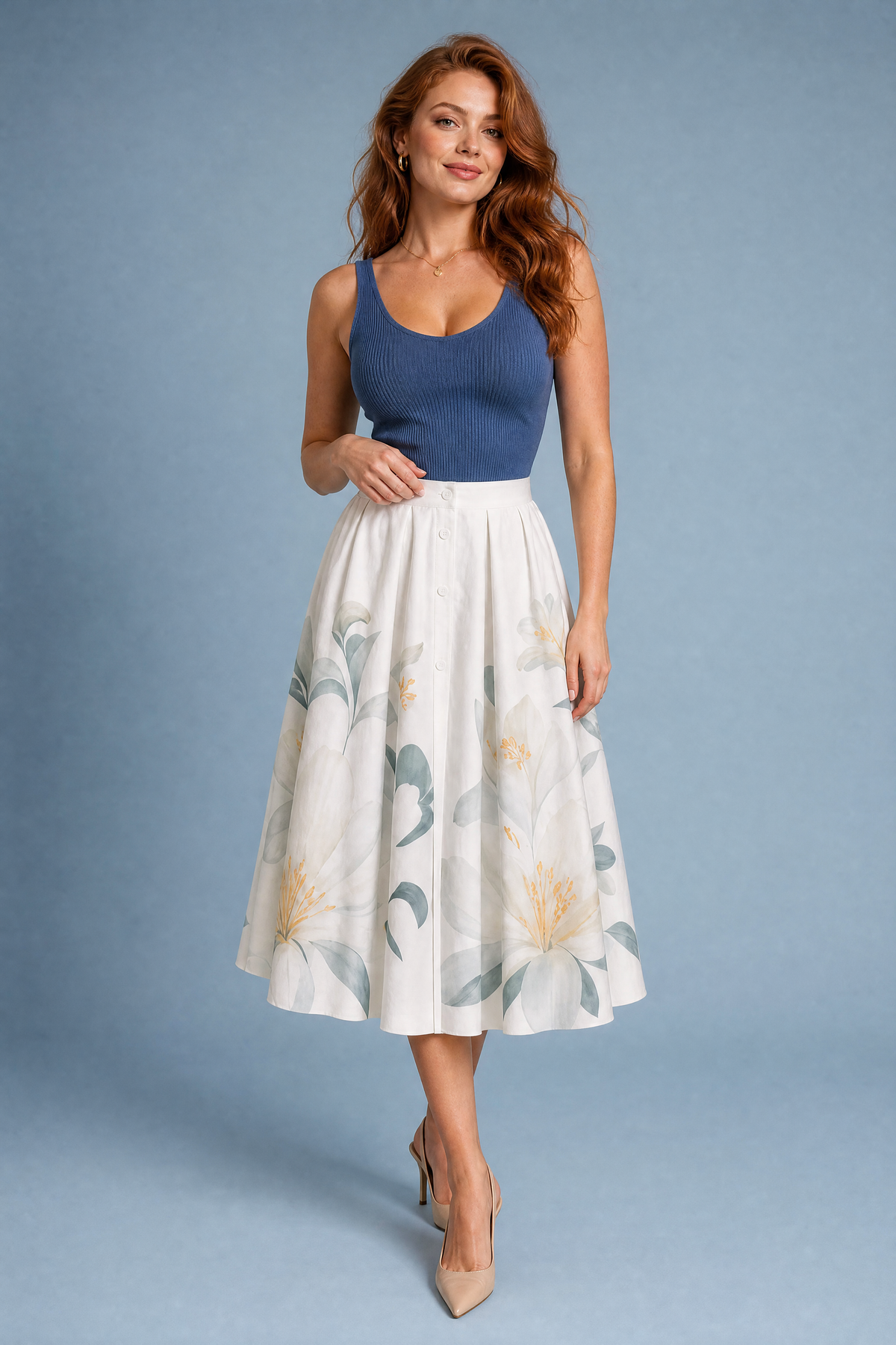Janine | Jupe midi fleurie ample