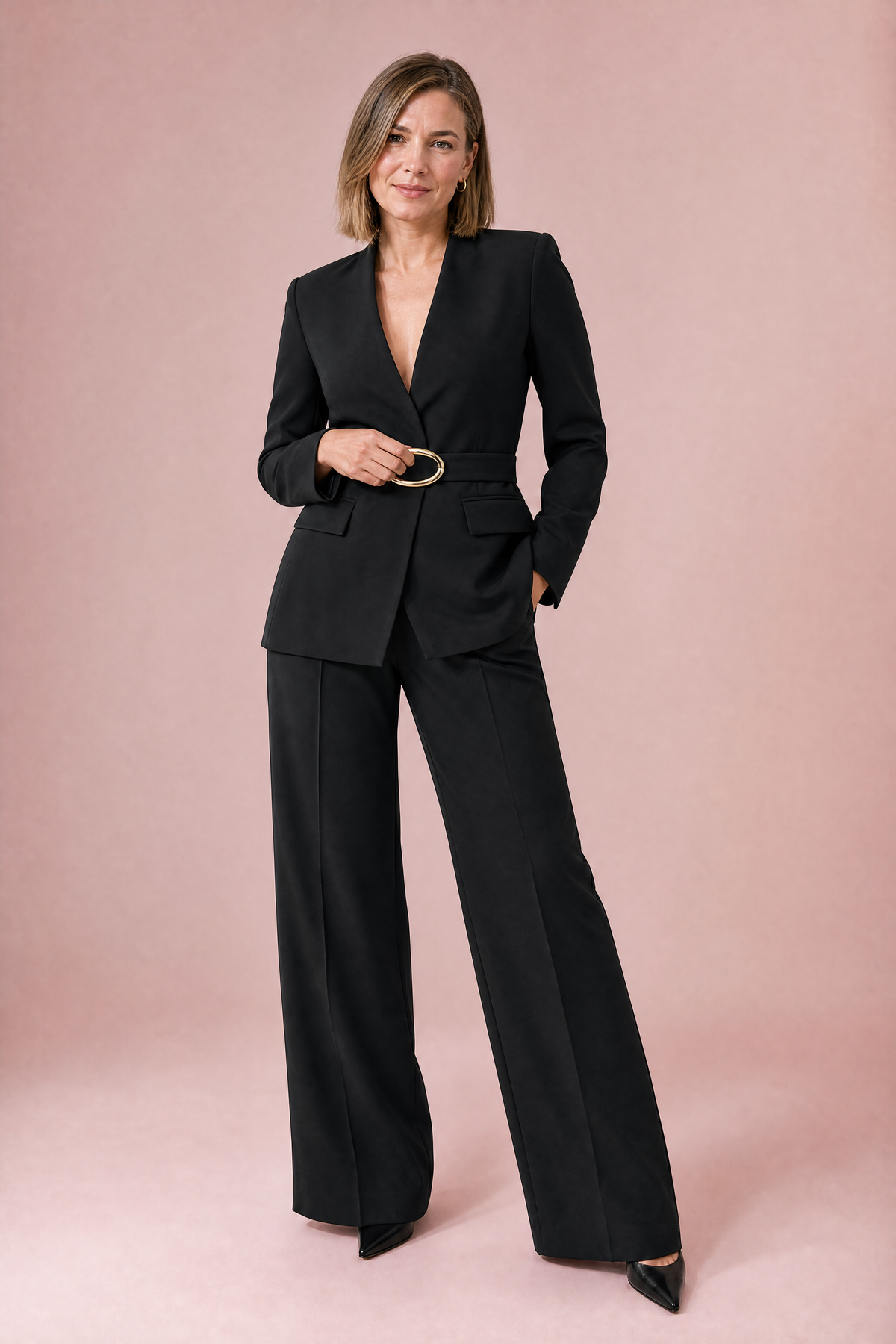 Lucienne | Tailleur à veste portefeuille ceinturée