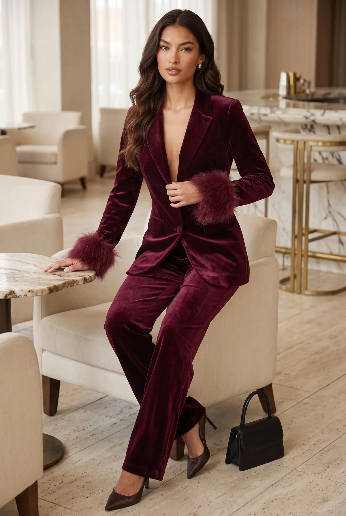 Lina | Ensemble blazer effet velours