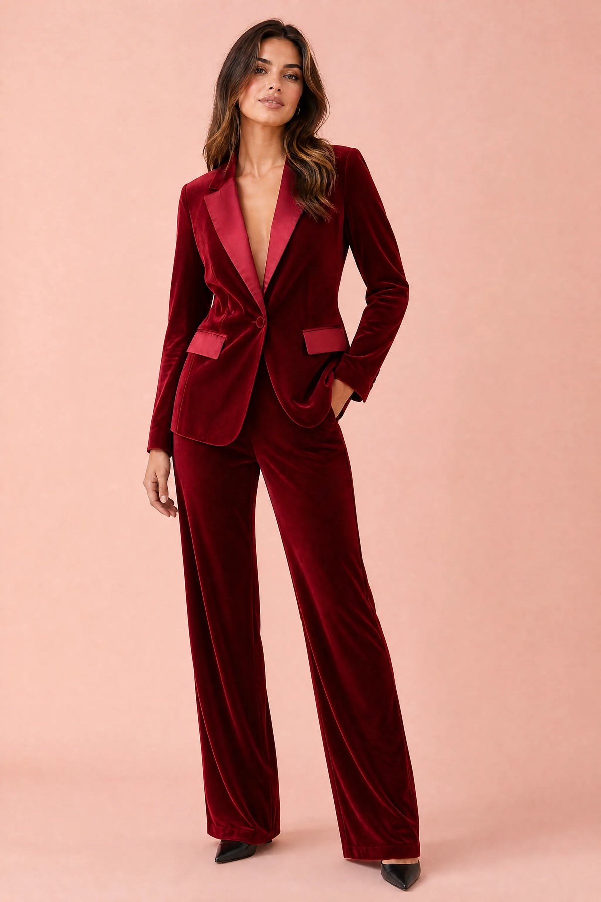 Laure | Tailleur velours à revers satinés