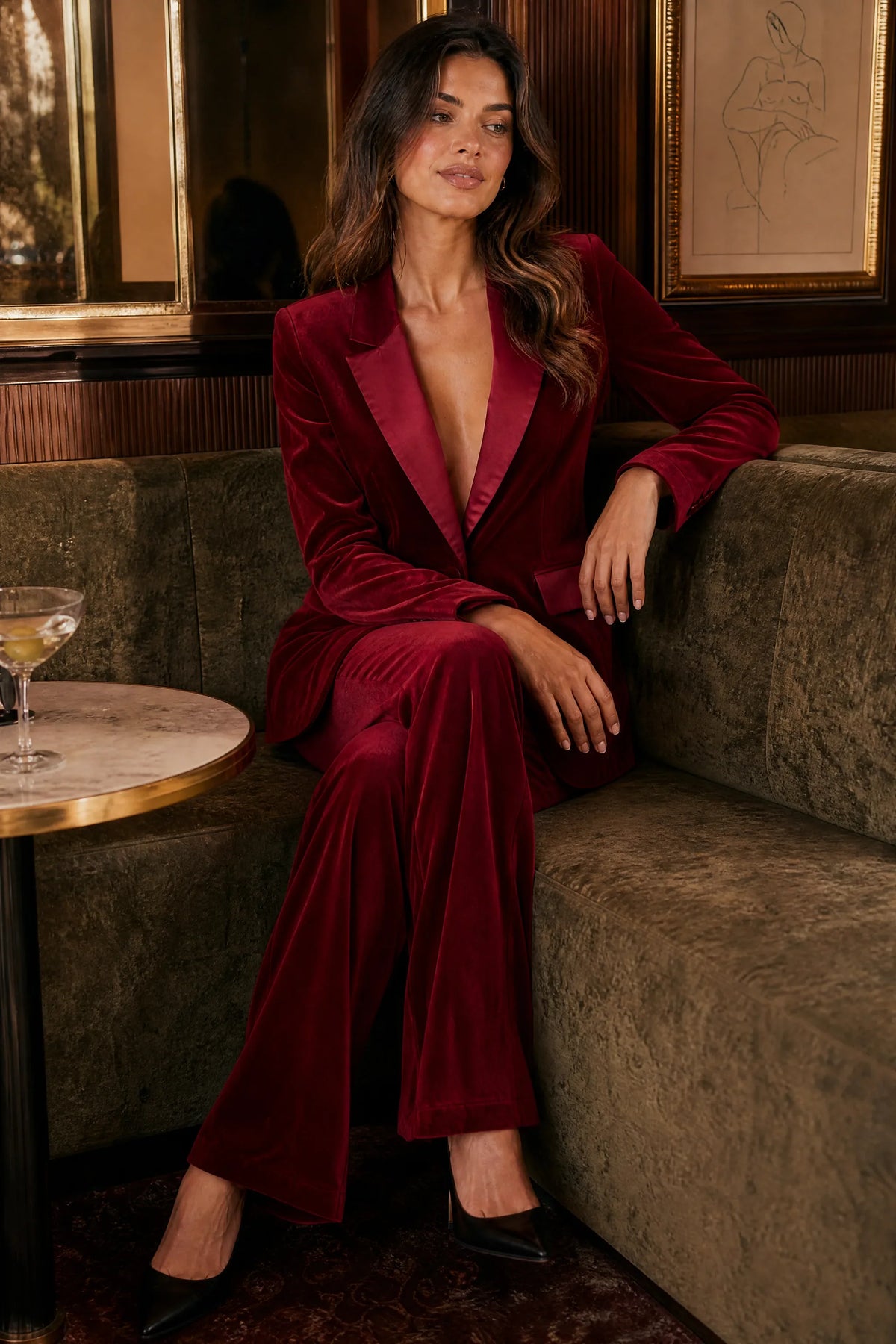Laure | Tailleur velours à revers satinés