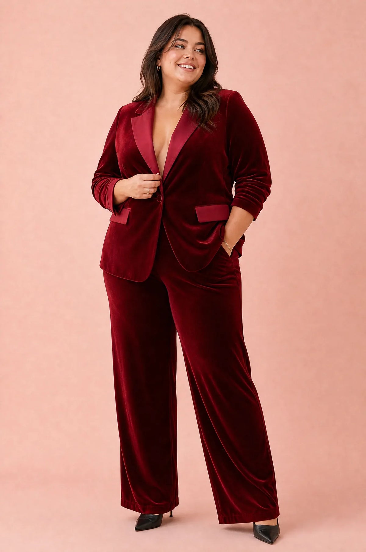 Laure | Tailleur velours à revers satinés