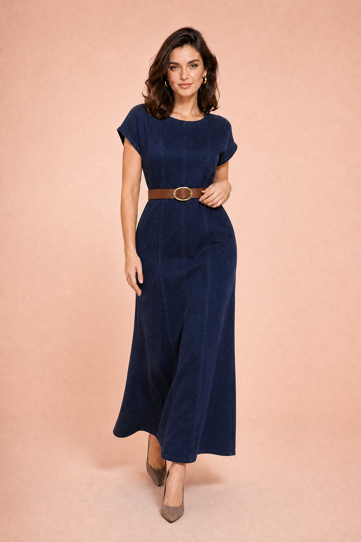Désirée | Robe longue ceinturée manches courtes
