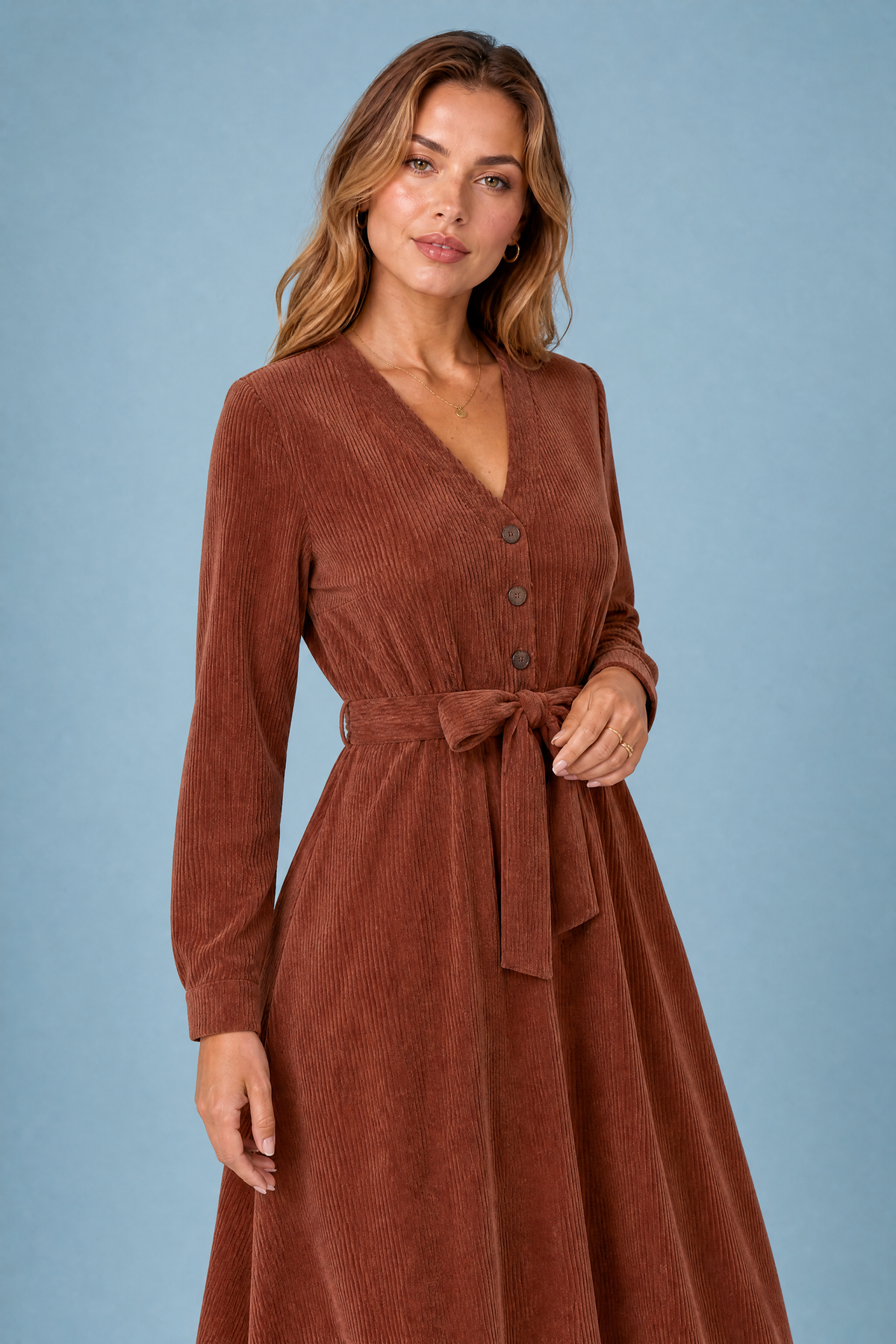 Denise | Robe mi-longue en velours côtelé