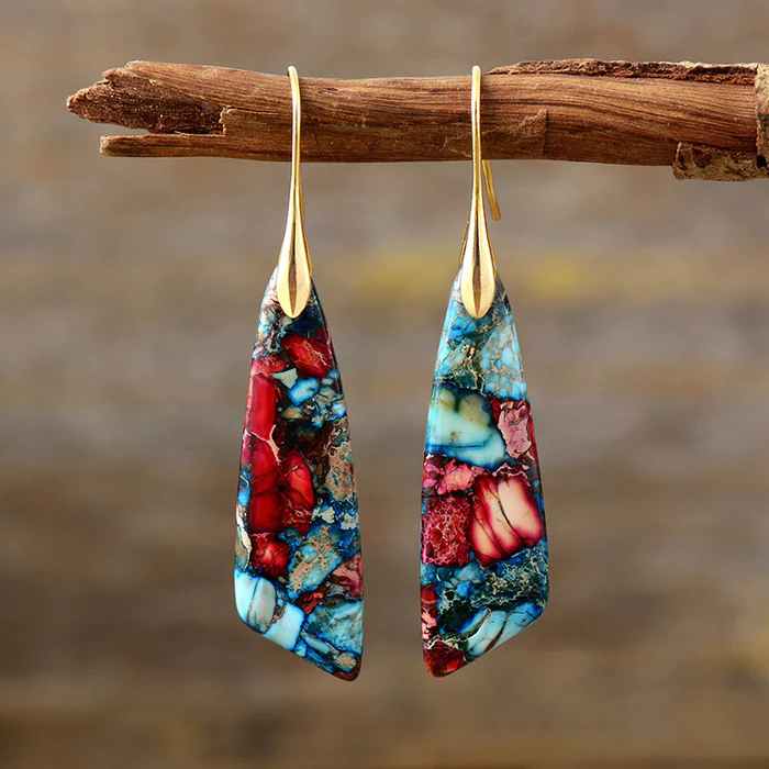 Boucles d'oreilles en pierre multicolore