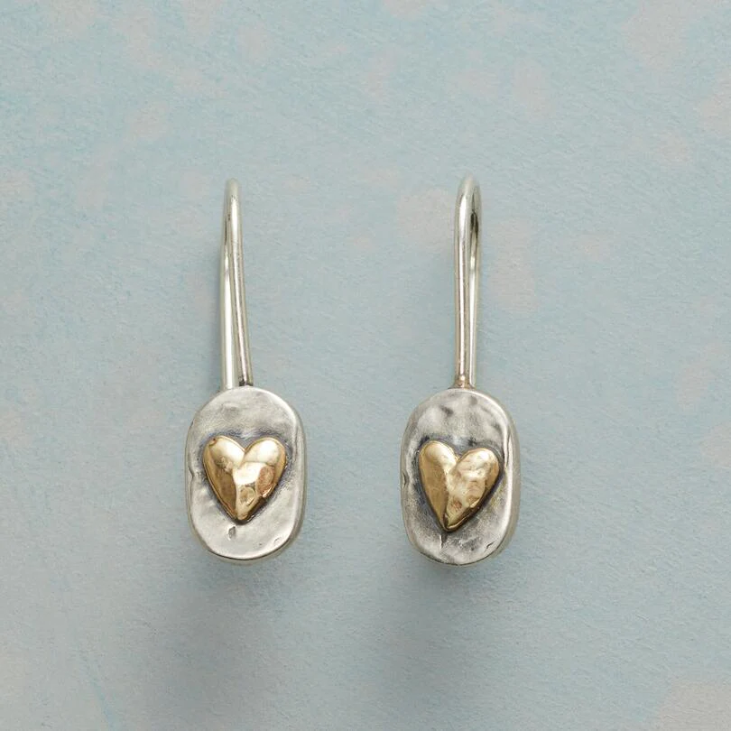 Boucles d'oreilles en argent et or en forme de cœur