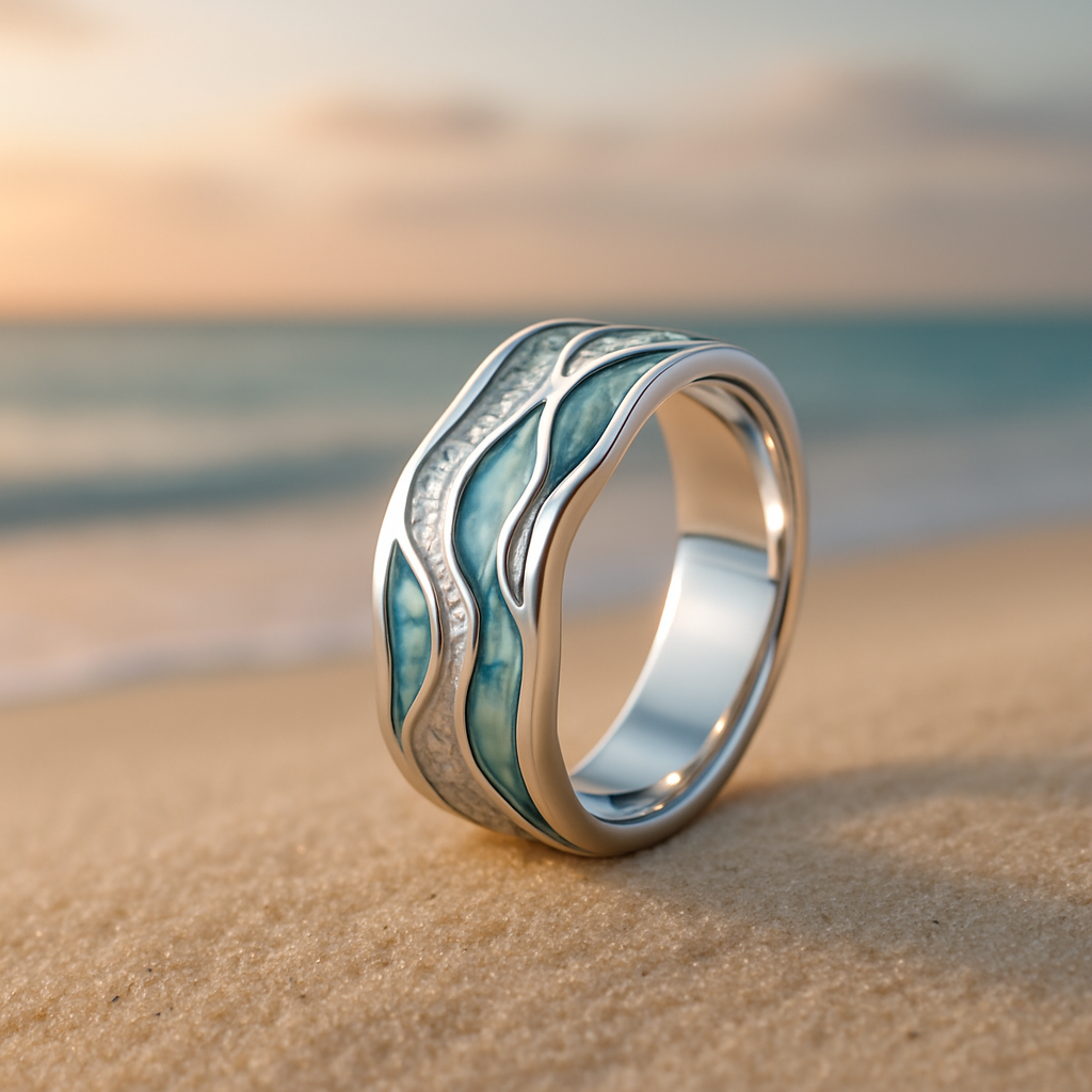 Regina - Bague en argent avec d’élégantes vagues turquoise