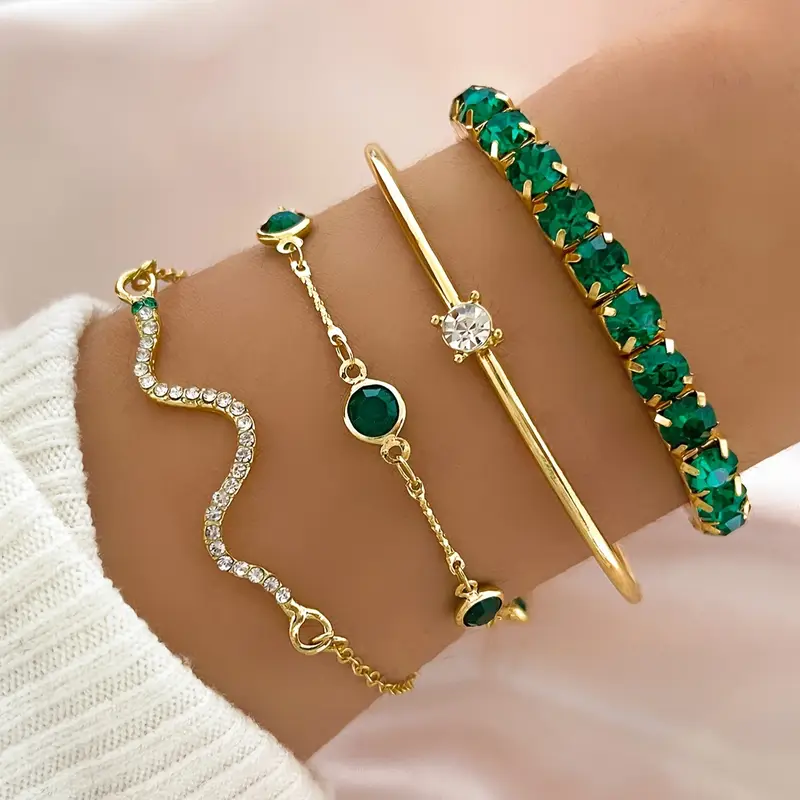 Bracelet vintage avec zirconia verte