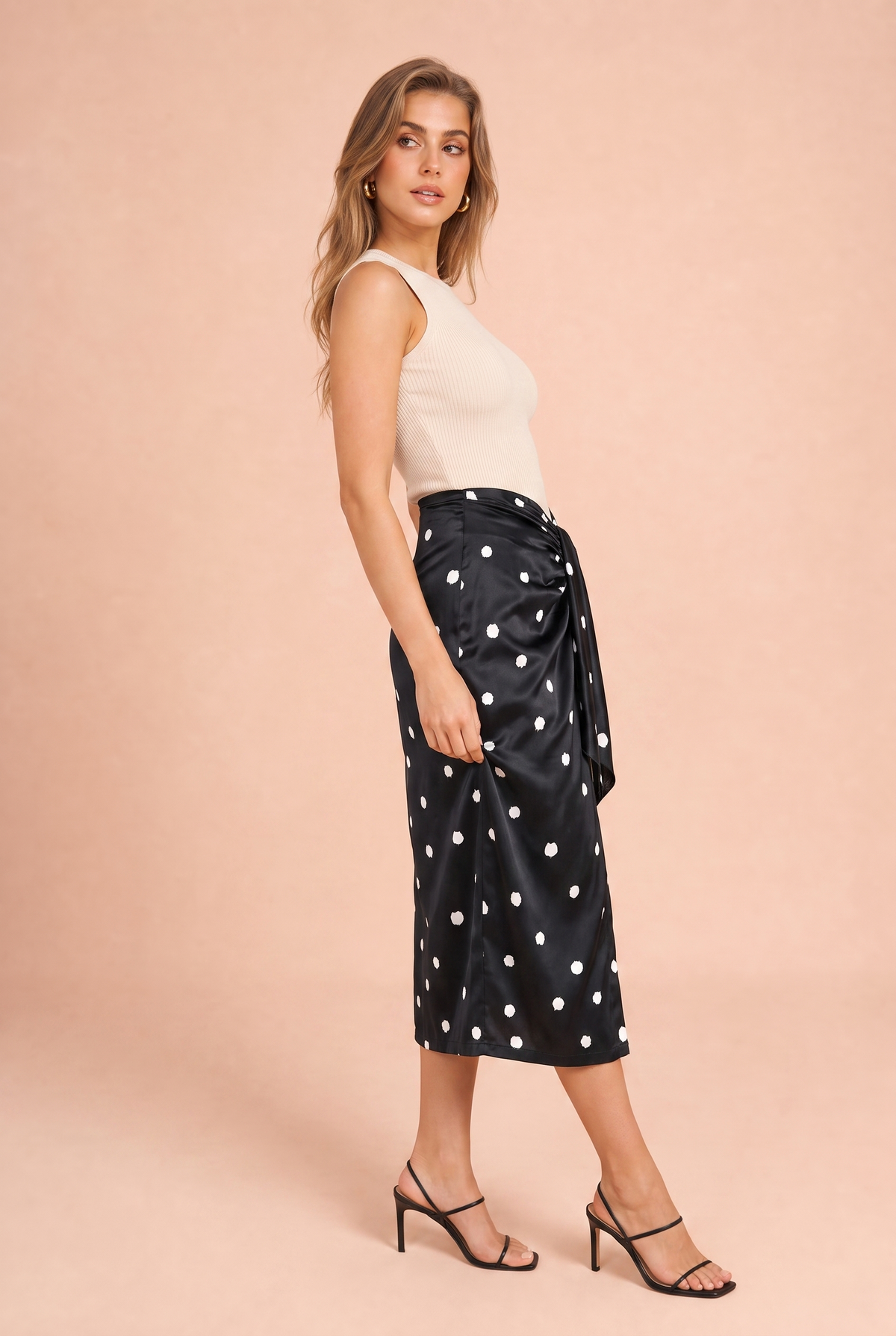 Judith | Jupe midi à pois drapée
