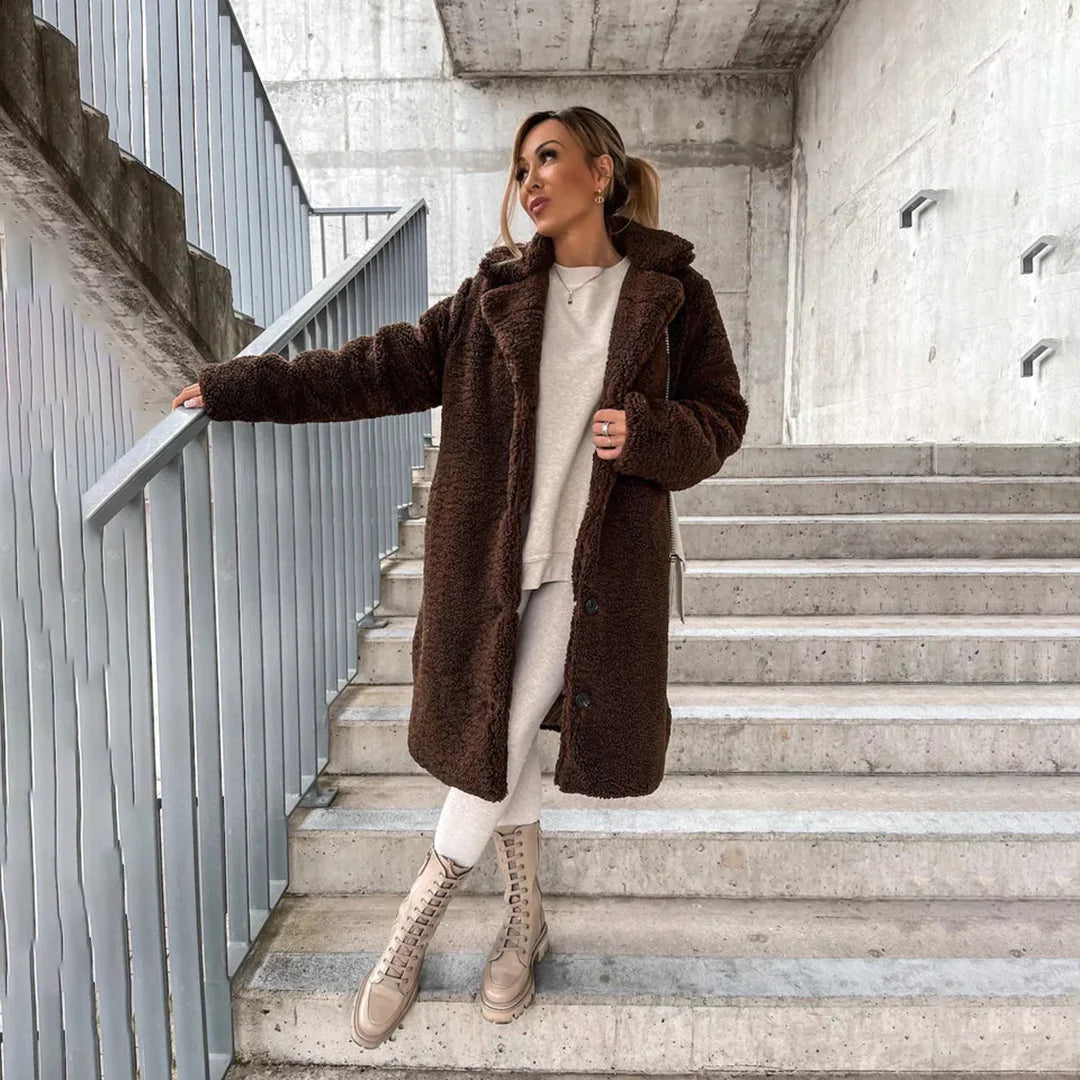 Anne-Sophie | Manteau teddy à revers crantés
