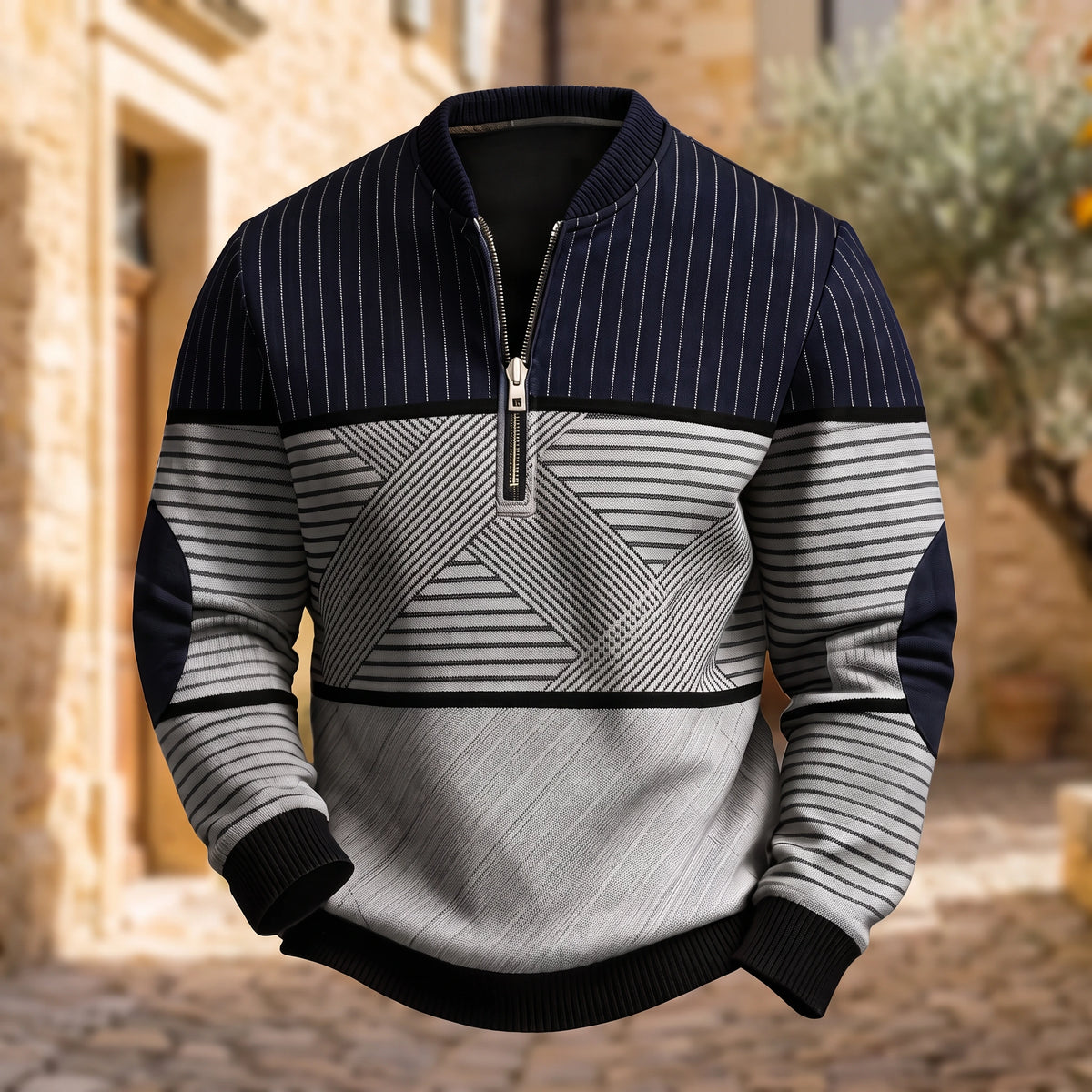 Mathias | Pull demi-zip à motif graphique