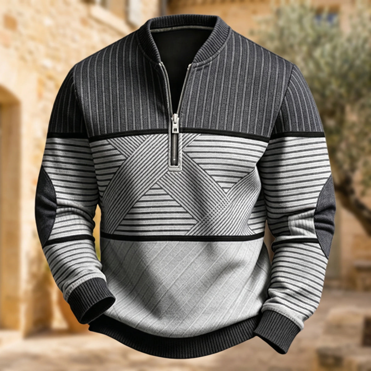 Mathias | Pull demi-zip à motif graphique
