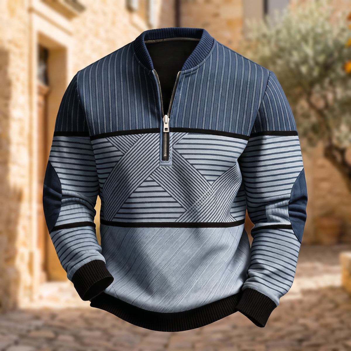 Mathias | Pull demi-zip à motif graphique