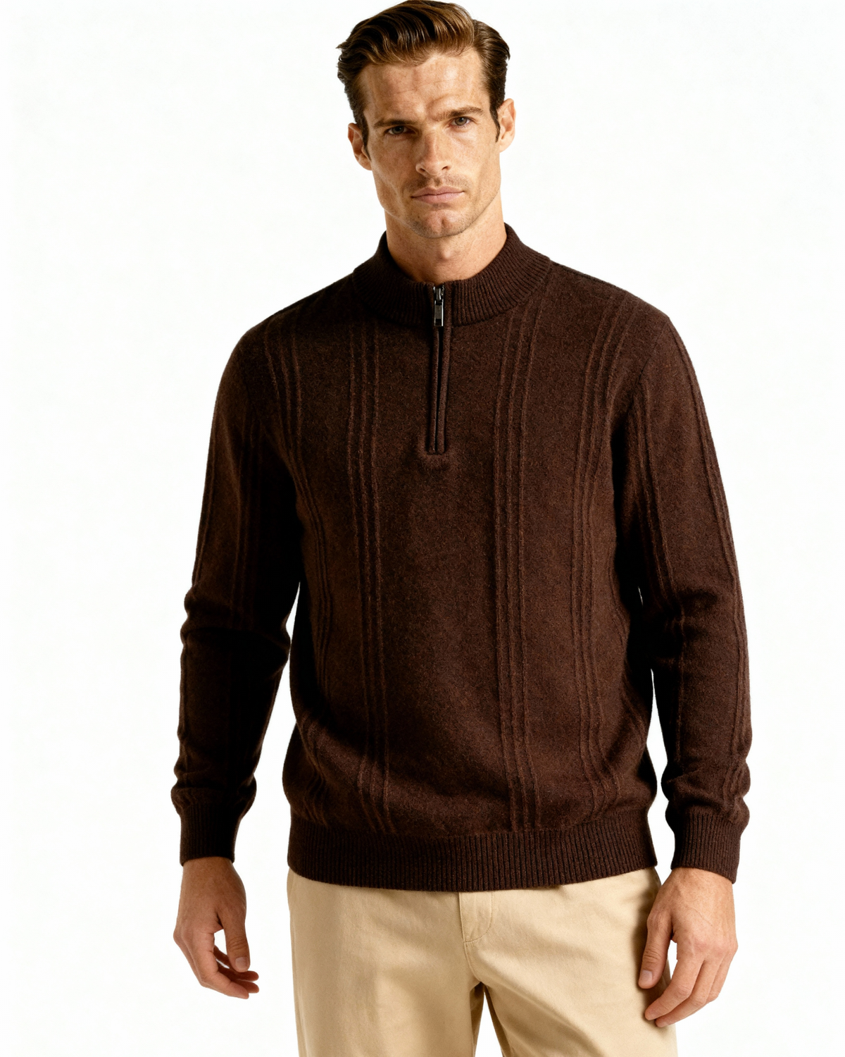 David | Cachemire côtelé col zippé
