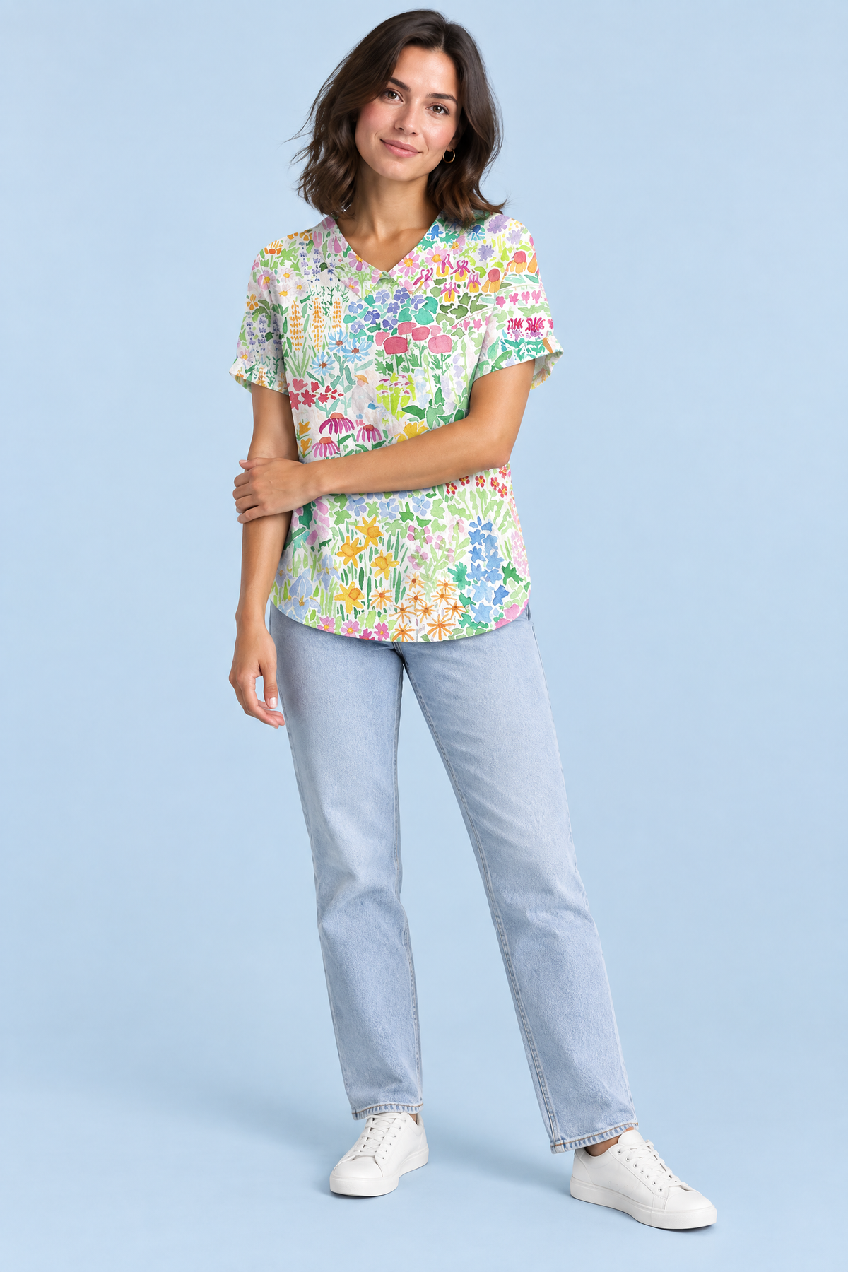 Floriane | T-shirt fleuri à petit col