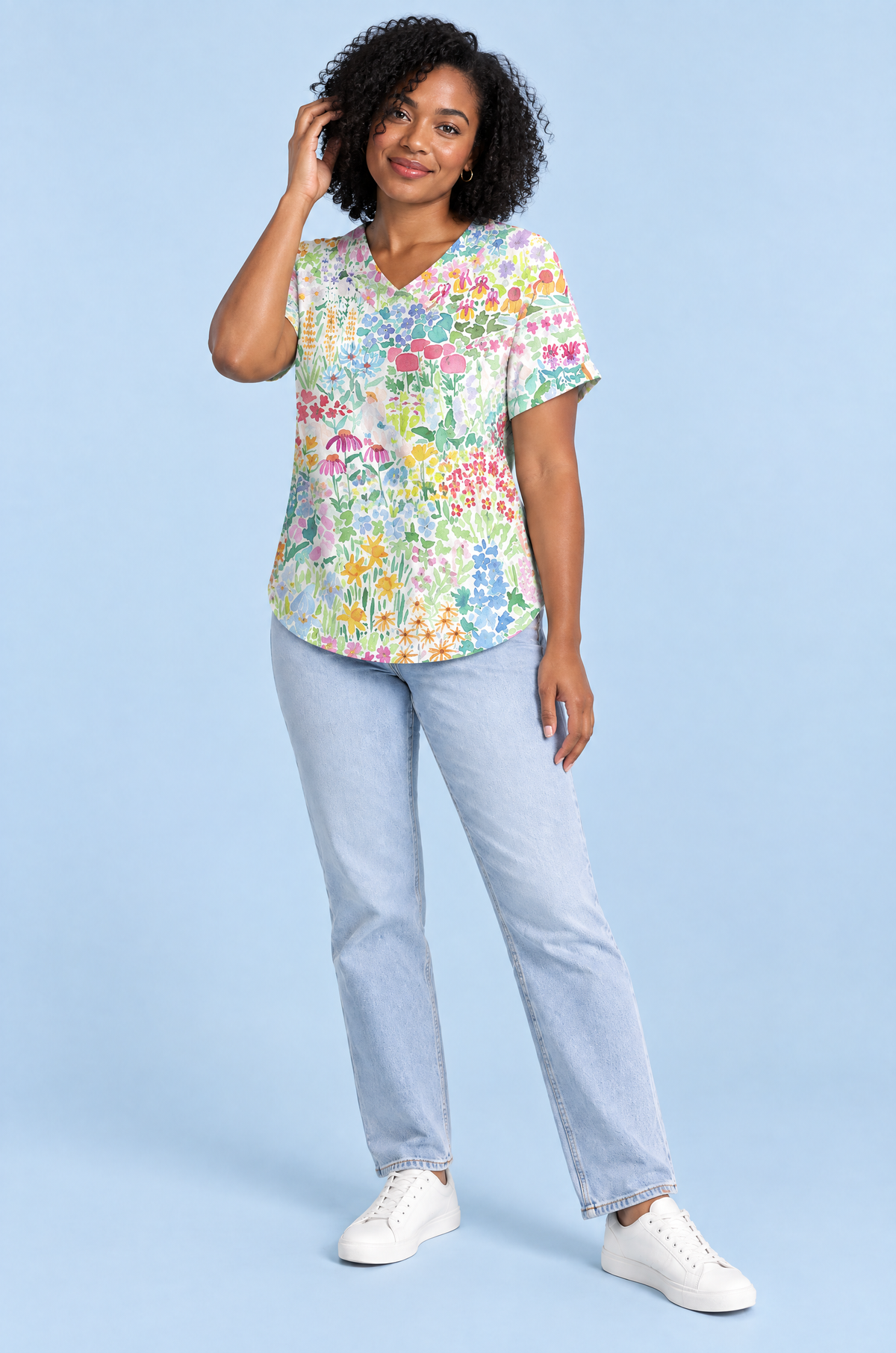 Floriane | T-shirt fleuri à petit col