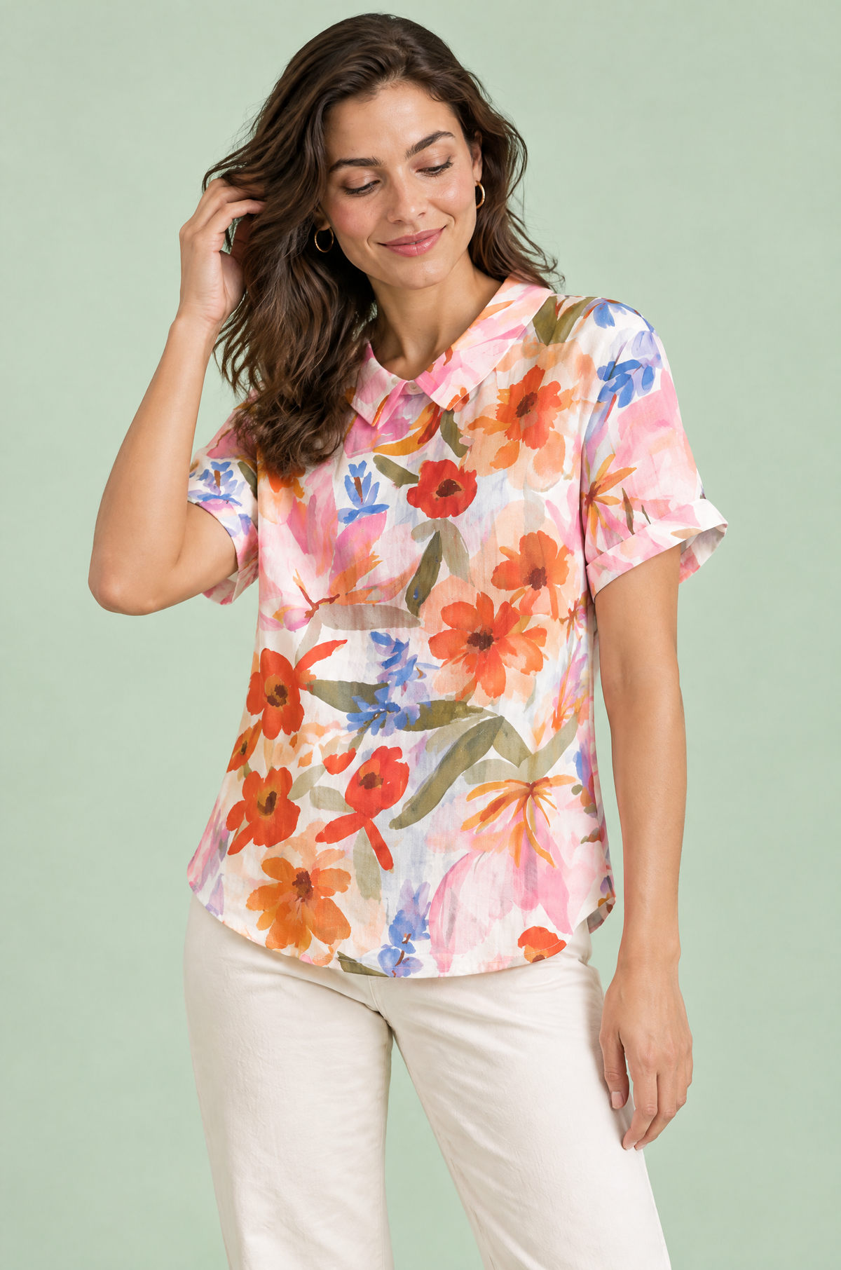 Floriane | T-shirt fleuri à petit col