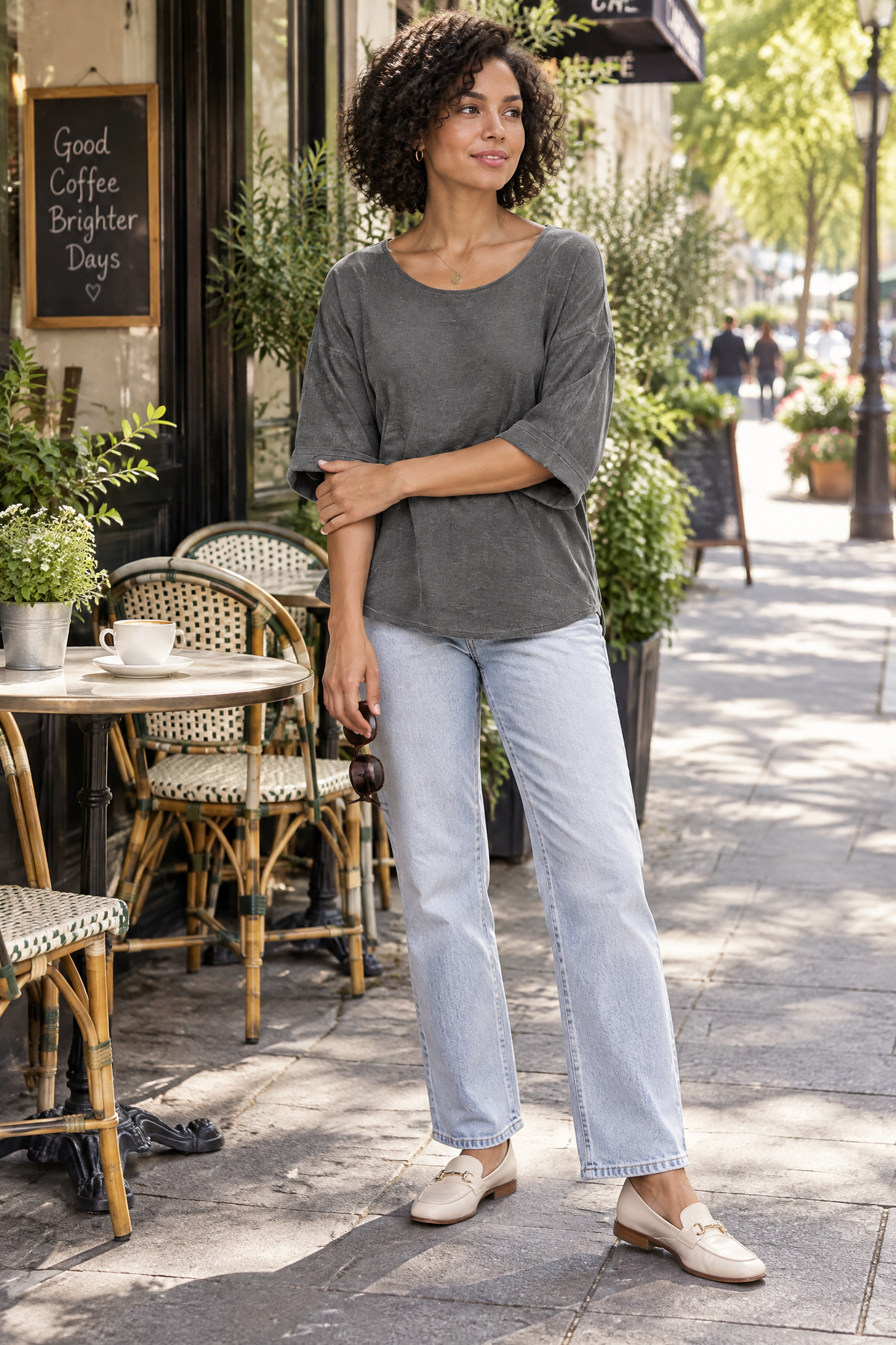 Faustine | T-shirt texturé manches trois-quarts