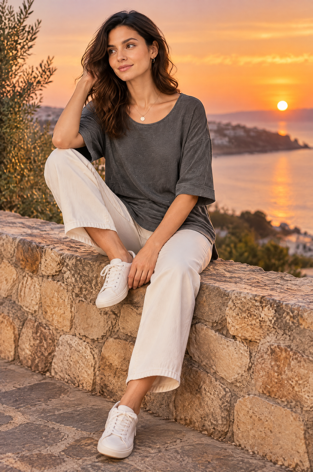 Faustine | T-shirt texturé manches trois-quarts