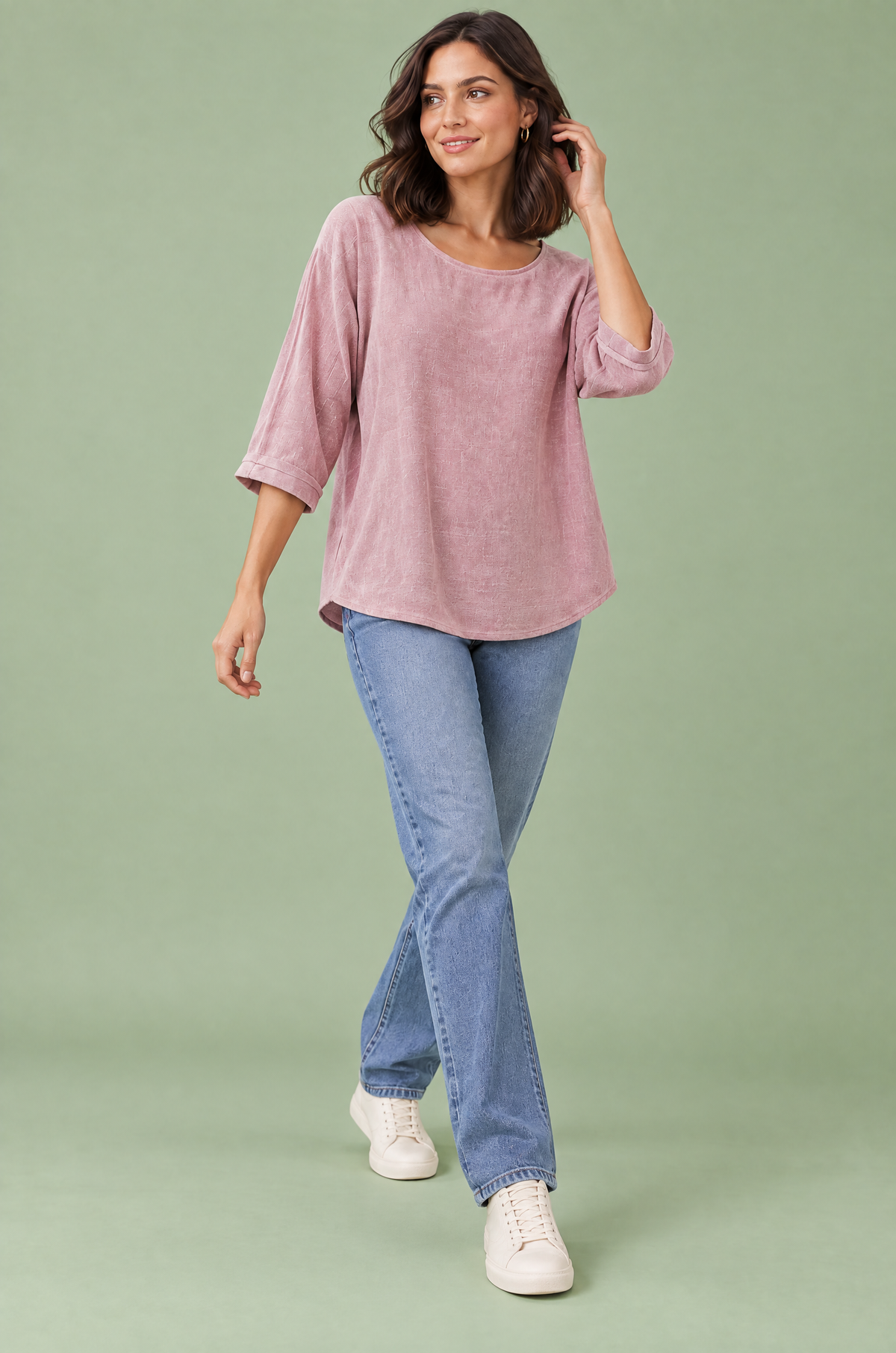 Faustine | T-shirt texturé manches trois-quarts