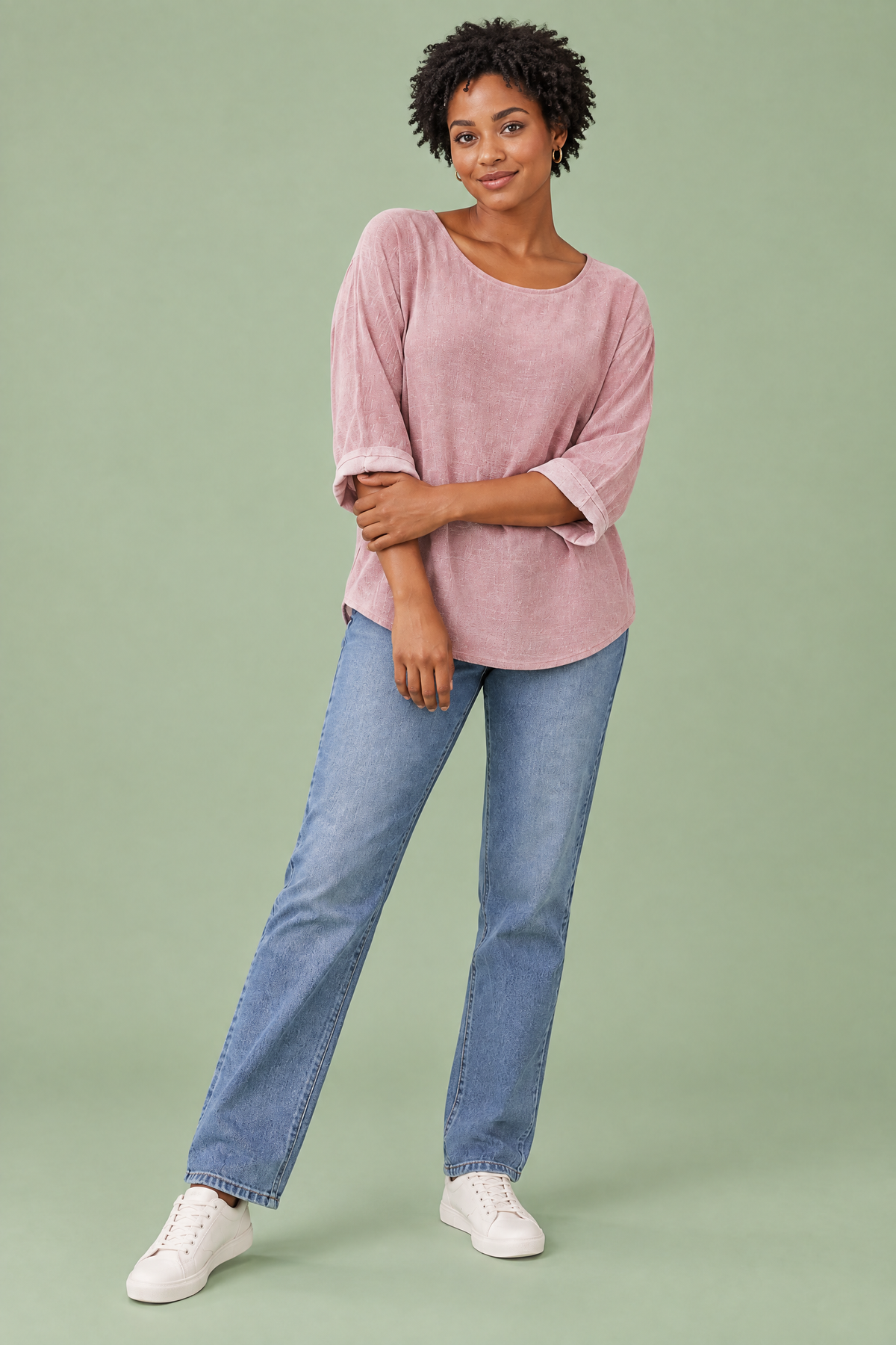 Faustine | T-shirt texturé manches trois-quarts